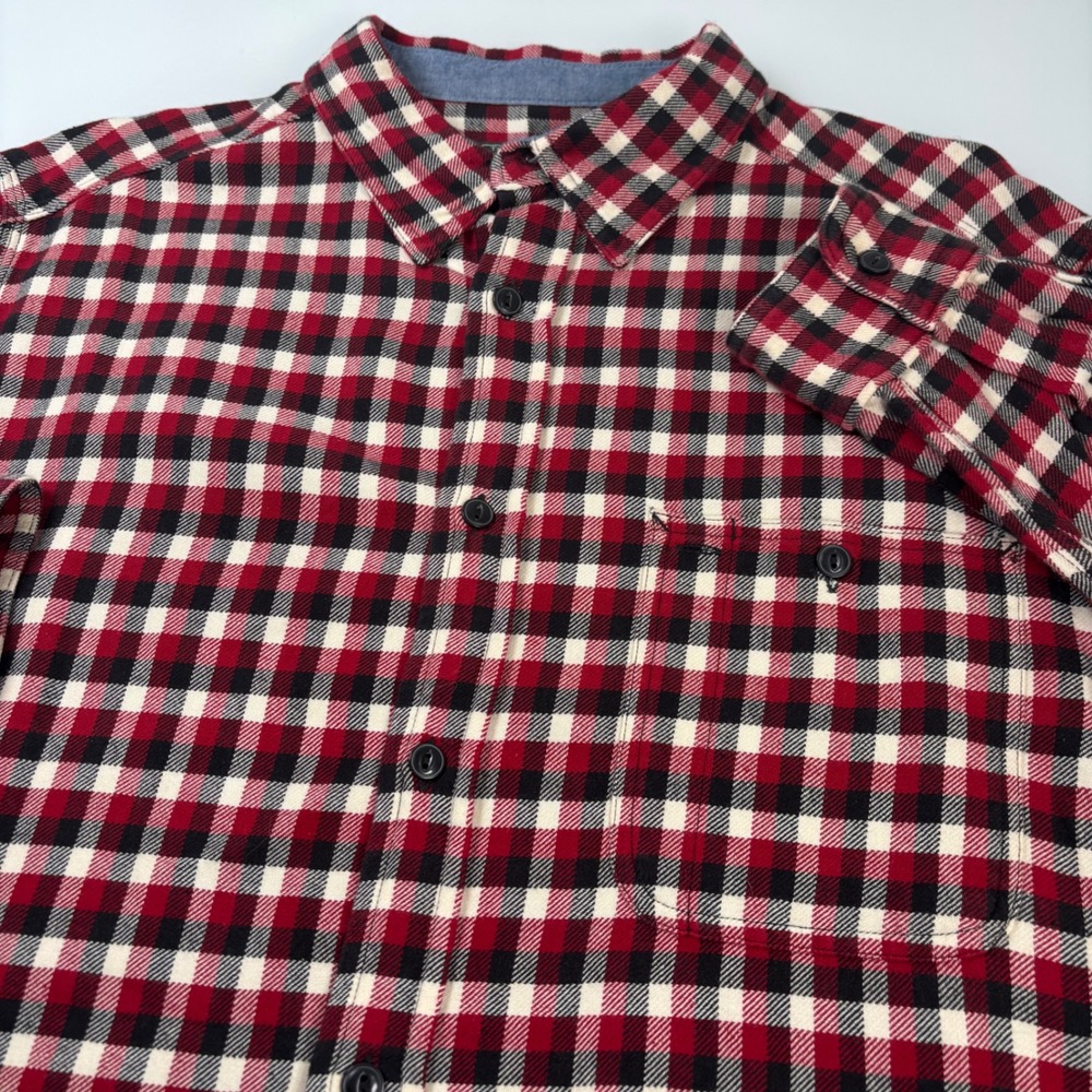 Woolrich Mens L Red Plaid Flannel Button Up Shirt Long Sleeve Cotton Outdoor